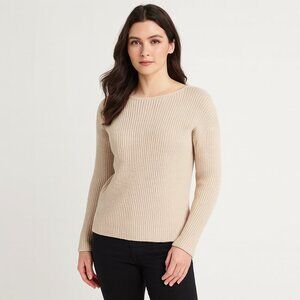 Old Navy Classic Beige Nude Rib-Knit Cotton-Blend Pullover Sweater - Medium